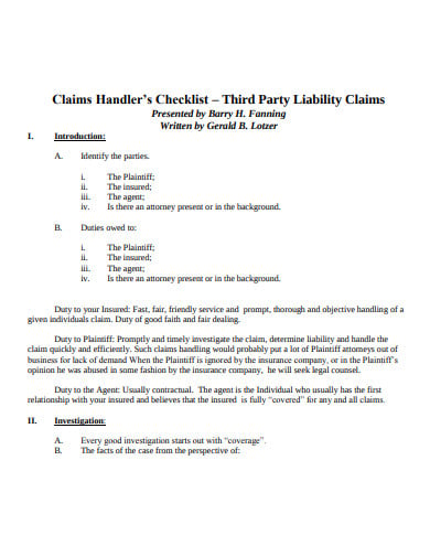 third-party-liability-claim-checklist-template