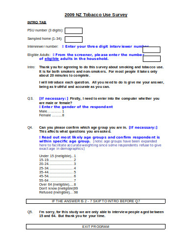 tobacco use survey template