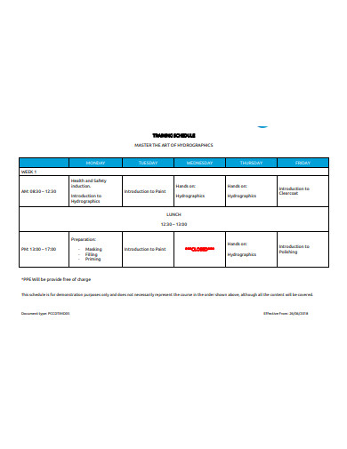 training itinerary schedule template