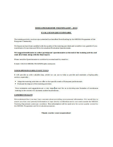 Template For Computer Training Program Questionnaire 17+ Training Questionnaire Templates in PDF | DOC