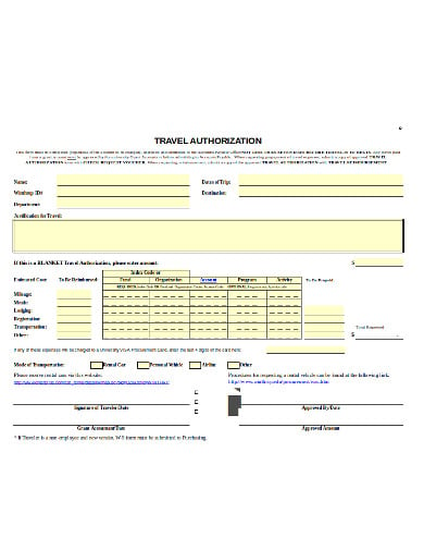 travel authorization form