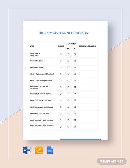 truck maintenance checklist template