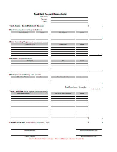 trust bank account reconciliation template