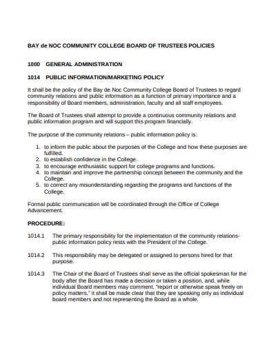 trustees markenting policy template