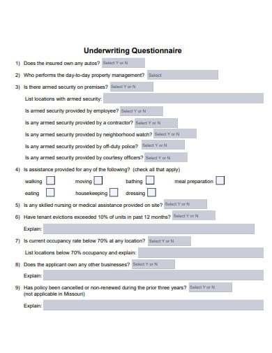 underwriting questionnaire example