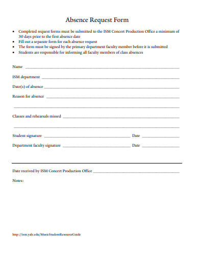 university absence request form template