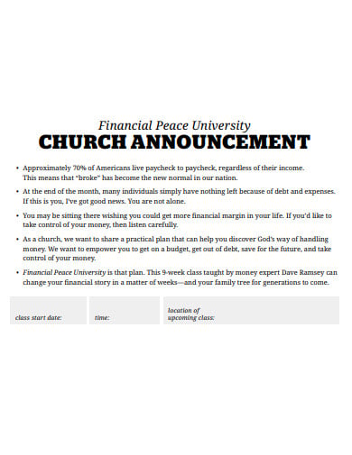 university church announcement template