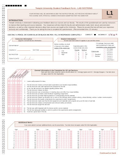 university student feedback form in pdf