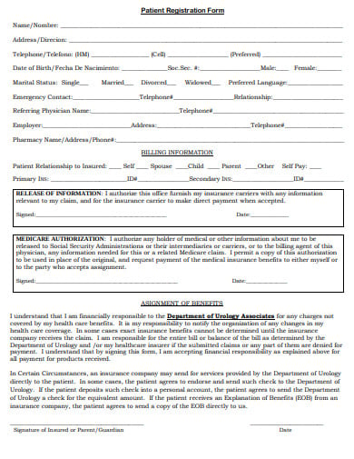 urology adult patient registration form