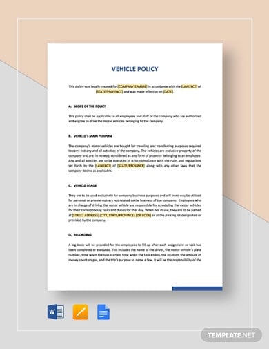 vehicle policy template