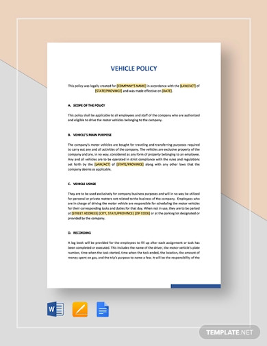 FREE 21+ Company Vehicle Policy Templates in PDF | MS Word | Google ...