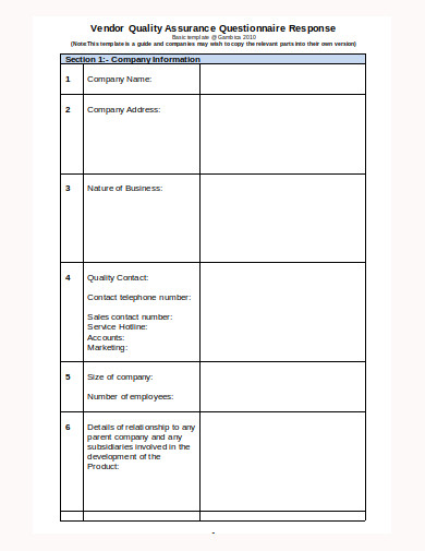 10+ Quality Assurance Questionnaire Templates in PDF | Microsoft Word