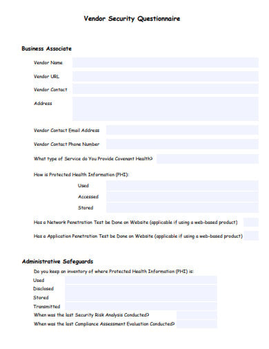 vendor security assessment questionnaire template