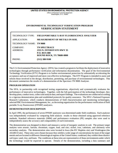 verification statement of environmental technology