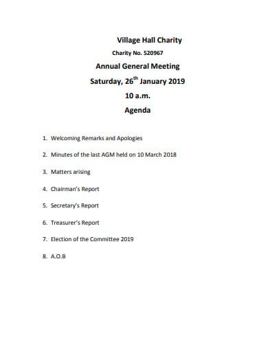 village charity annual general meeting agenda template