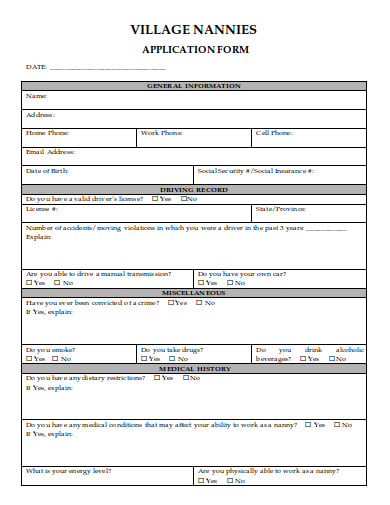 village nanny employment application form
