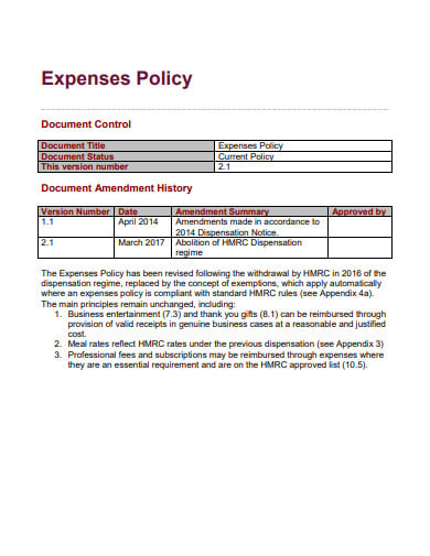 volunteer charity expenses policy template