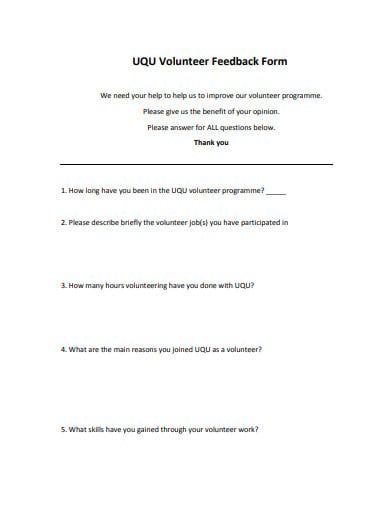 volunteer feedback form example