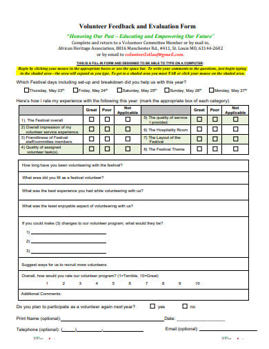 volunteer feedback and evaluation form