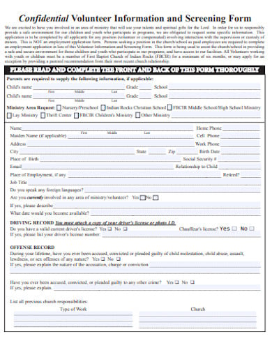 volunteer information and screening form