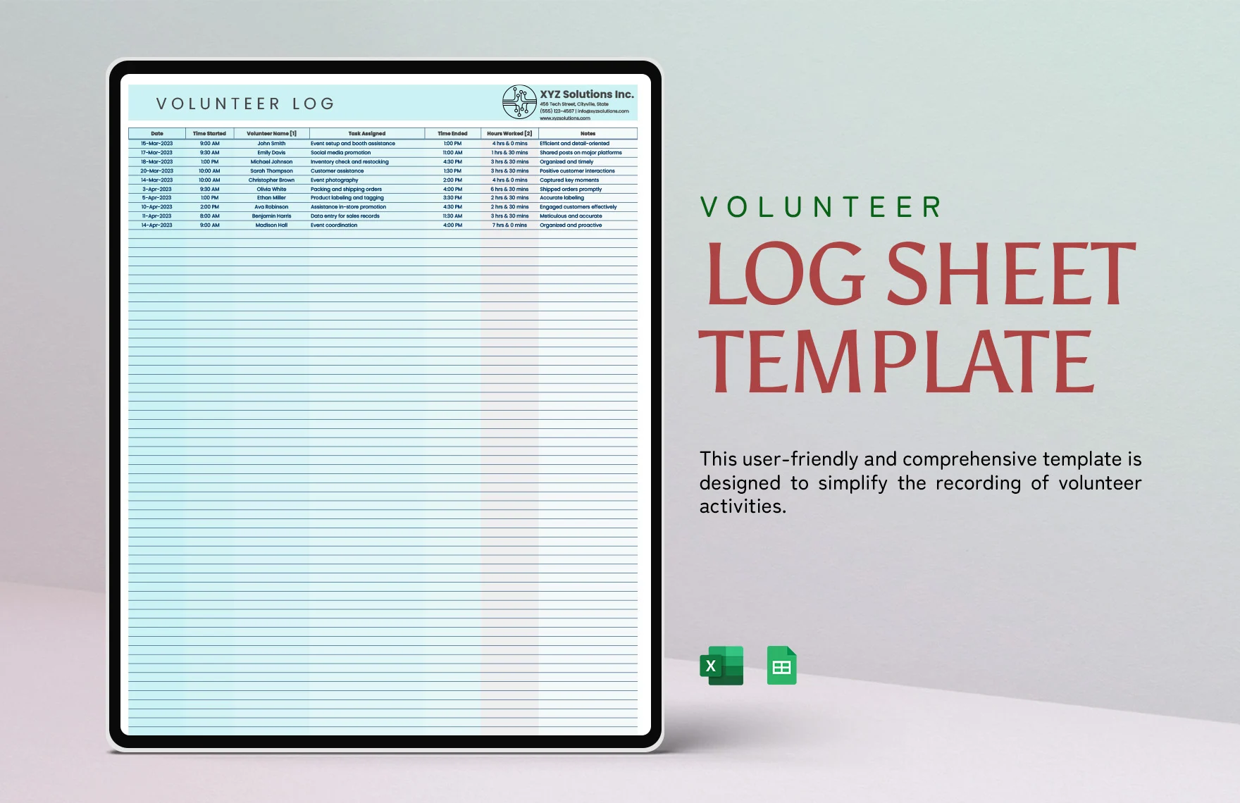 volunteer log sheet template