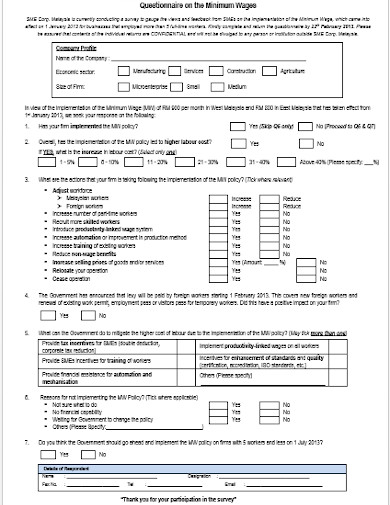 5  Wages Questionnaire Templates in PDF MS Word