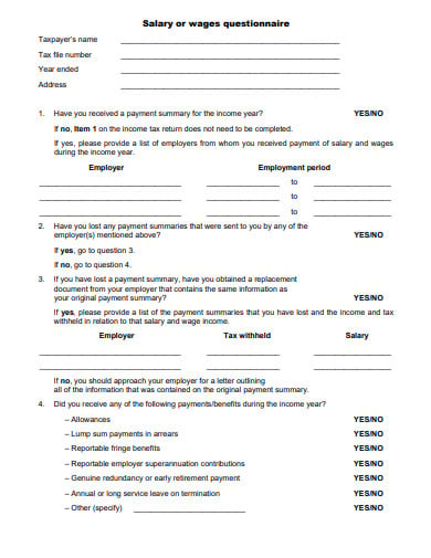 wages questionnaire template