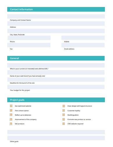 website design questionnaire form template