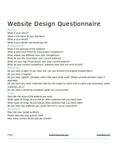 website design questionnaire template in doc