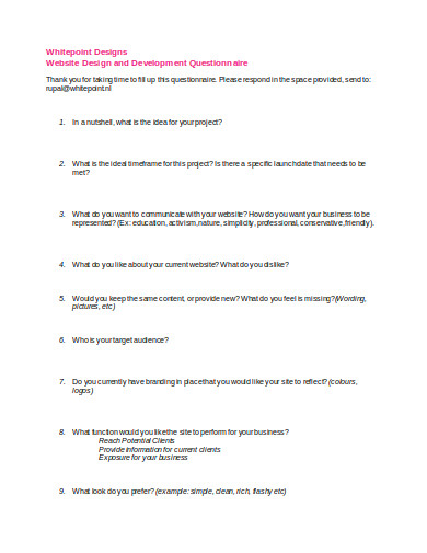 website design and development questionnaire template in doc