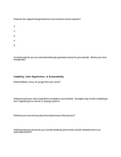 website profile questionnaire template