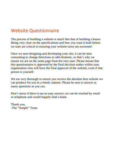website questionnaire advanced template