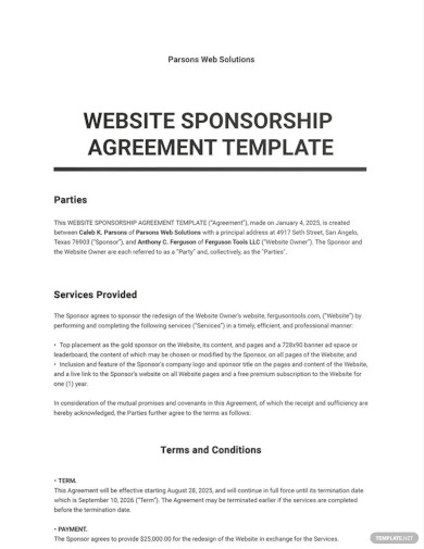 website sponsorship agreement template