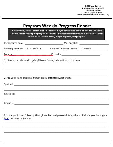 weekly-church-progress-report-template