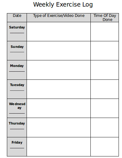 FREE 5+ Weekly Exercise Log Templates in PDF | MS Word