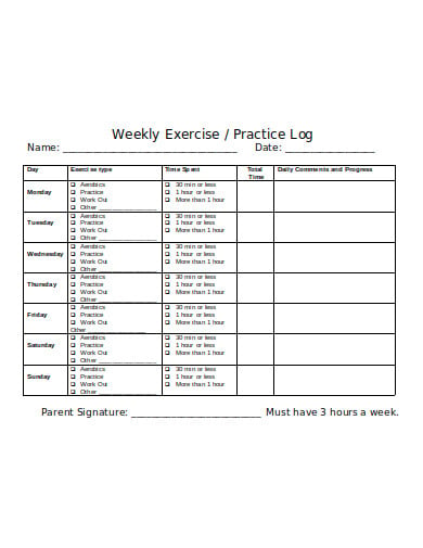 weekly exercise practice log template