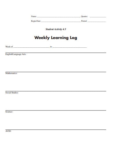 weekly learning log example