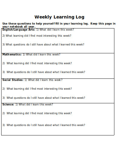 6 Weekly Learning Log Templates In Google Docs Word Pages PDF