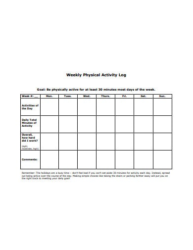 weekly physical activity log template