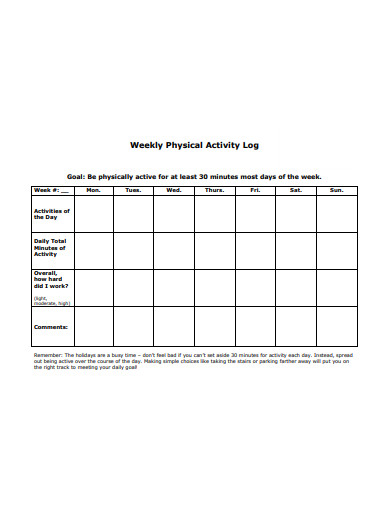 Monthly Physical Activity Log Example