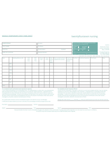 9+ Nursing Timesheet Templates in PDF | DOC | XLS