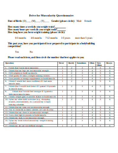 weight training questionnaire template