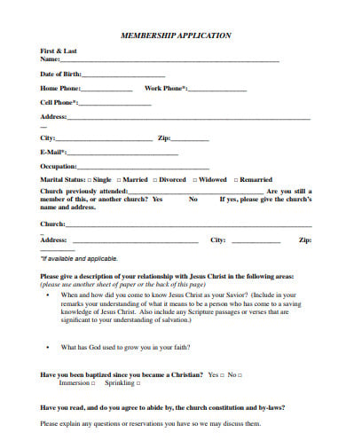 Free 6 Church Membership Application Form Templates In Pdf Ms Word 7915