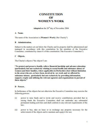 women charity constitution template