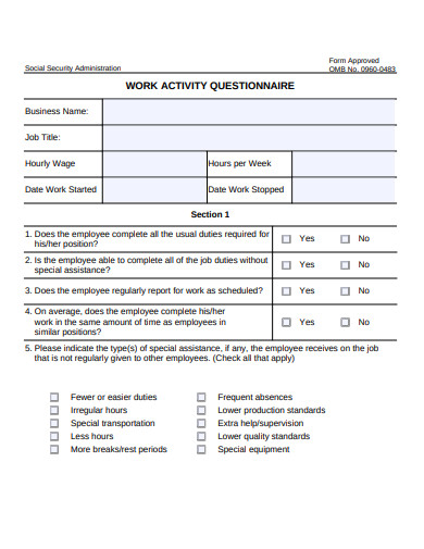 work-activity-questionnaire-template
