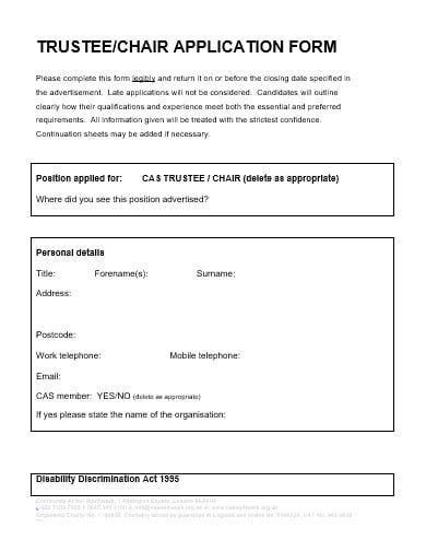 work-charity-trustee-application-form-template