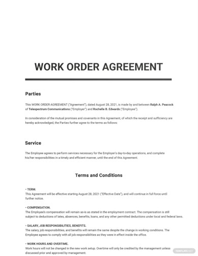 work order agreement template