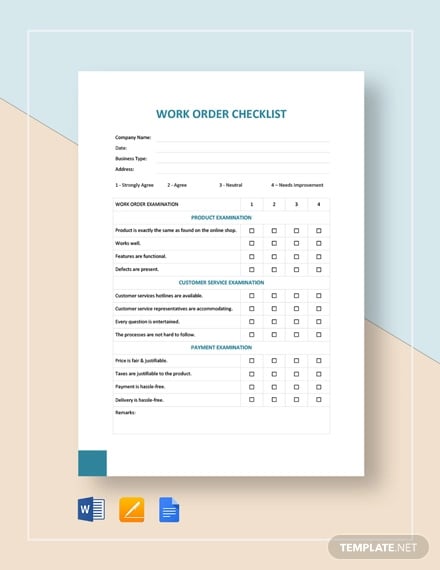 work order checklist template