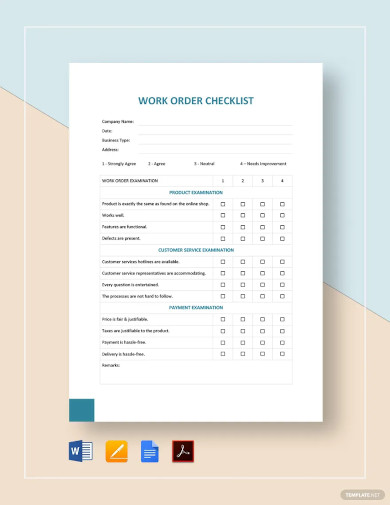 work order checklist template