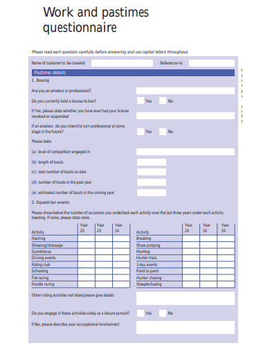 work-and-pastimes-questionnaire-template